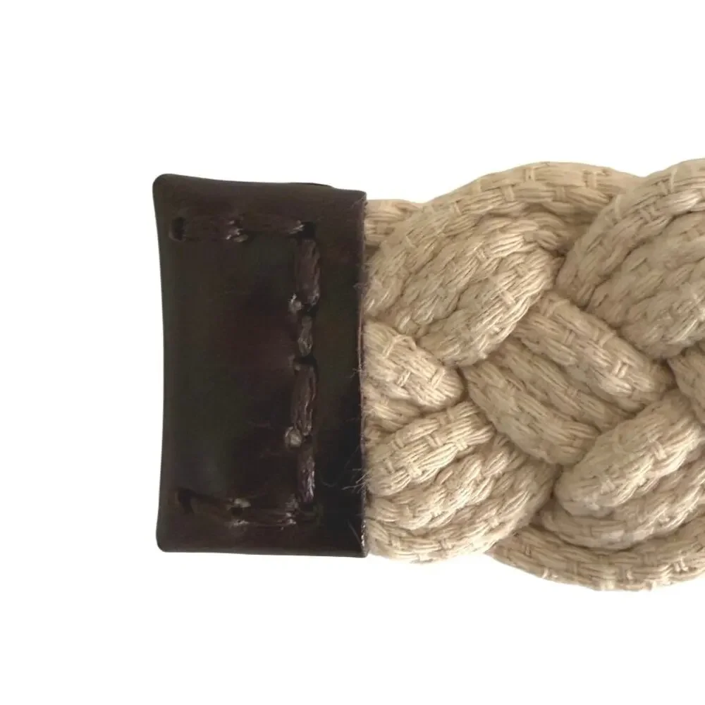 Abercrombie & Fitch woven cotton rope belt featuring brown leather size 28